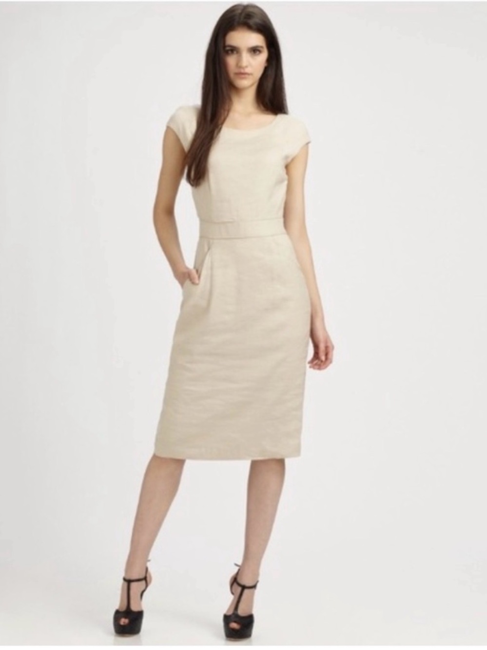 Theory Kylis Urbanite Linen Blend Sheath Dress Beige size 10